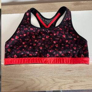 Floral Black and Red Sports Bra